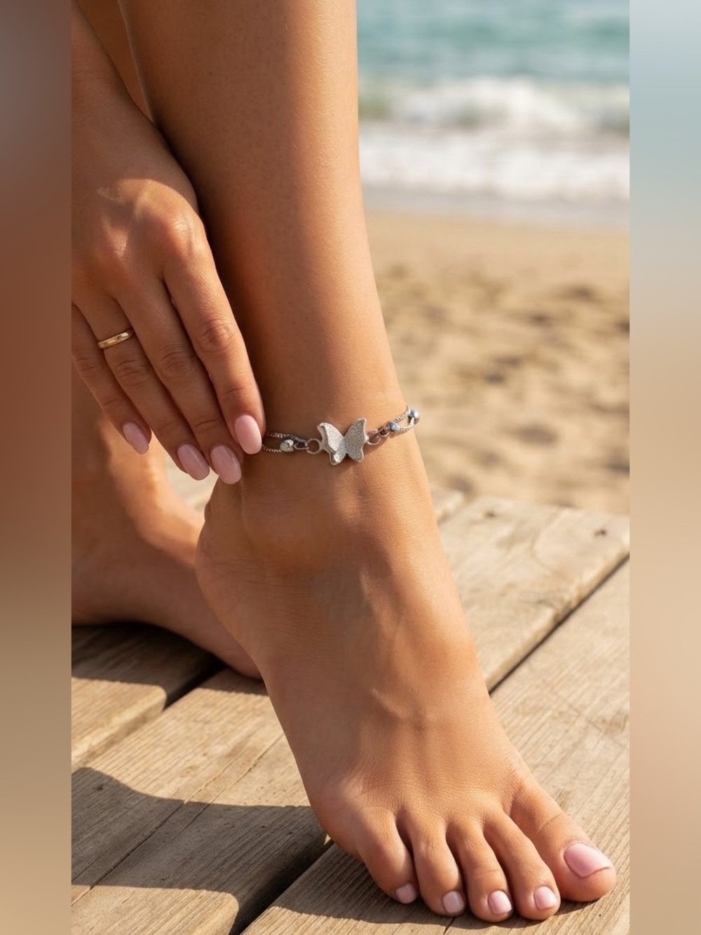 ✨ Silver Butterfly Anklet Stainless Steel Adjustable Ankle Bracelet